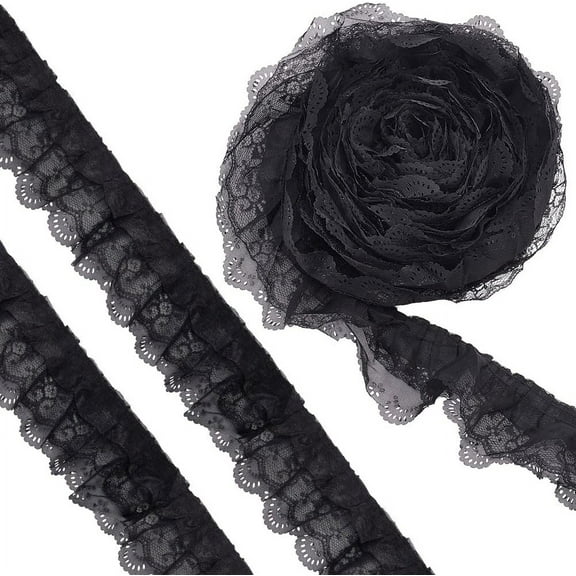 10 Yards 3-Layer Pleated Chiffon Flower Lace Trim Black Organza Lace Edge Trim Polyester Ribbon for Jewelry Making Garment Accessories 2-1/2 inch Wide Black DIY