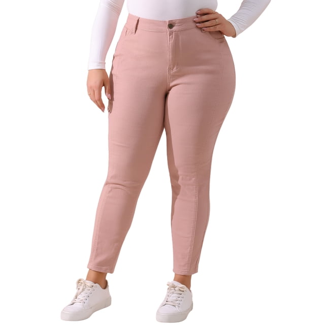 Jeans ajustados de mujer de talla grande Agnes Orinda, de tiro medio, elásticos, de mezclilla casual, leggings de mezclilla 2X rosa
