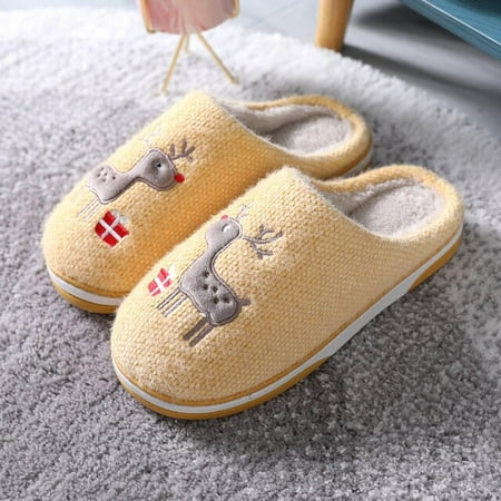 

CoCopeanut New Cartoon Reindeer Slippers Women Men Winter Warm Plush Slippers Comfortable Keep Warm Cute Gift Non-slip Home Shoes