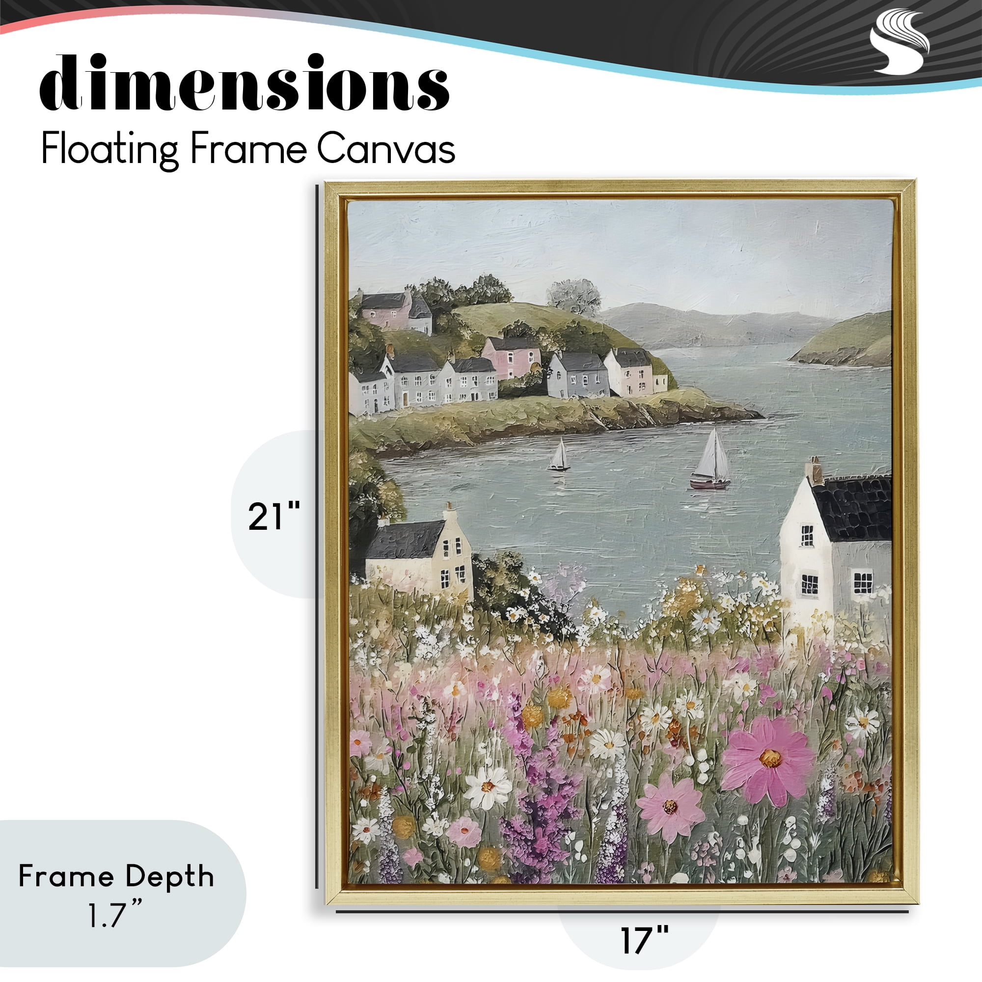 Stupell Industries Seaside Cottages & Sailboats Gold Framed Floater Canvas Wall Art, design by Riley B