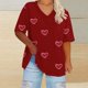 thumbnail image 2 of Camisetas de Verano de las Mujeres con Cuello en V de Manga Corta Impresa, Camiseta Deportiva para Uso Casual Y Diario, 2 of 4