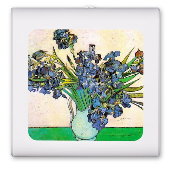 Plug in Dimmable LED Night Light with Dusk to Dawn Auto Sensor, Adjustable Brightness, Warm Light, Auto On/Off Nightlight for Bathroom, Hallway, Nursery, Bedrooms - Van Gogh: Vase and Irises