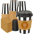 thumbnail image 1 of missunny-[100 Pack] 12oz Disposable Coffee Cups with Lids & Sleeves - Double Wall Kraft Paper to Go Hot/Cold Beverage Cups with Lids, 1 of 5