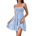 thumbnail image 3 of Laqbezok Spaghetti Strap Summer Dress, Smocked Bodice Tiered Ruffle Mini Sun Dress, Casual Sleeveless Beach Party Dress, Solid Color Flowy Short Dress, 3 of 8