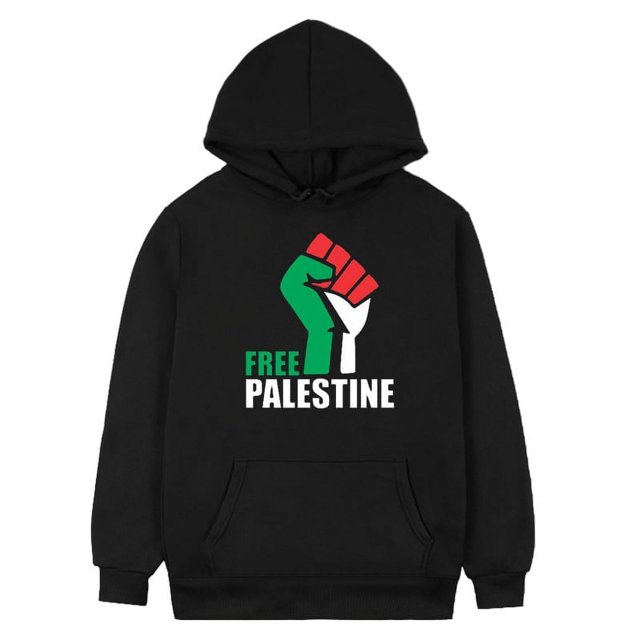 Hombres Mujeres Free Palestina Sudadera con capucha Bolsillos Tallas grandes Traje de vacaciones (Negro 3XL)