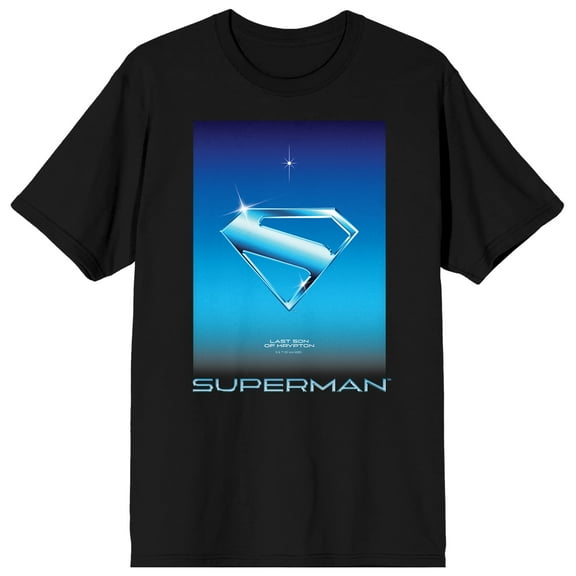 Superman 2025 Chrome Logo Last Son Of Krypton Adult Black Crew Neck Short Sleeve T-shirt-XS