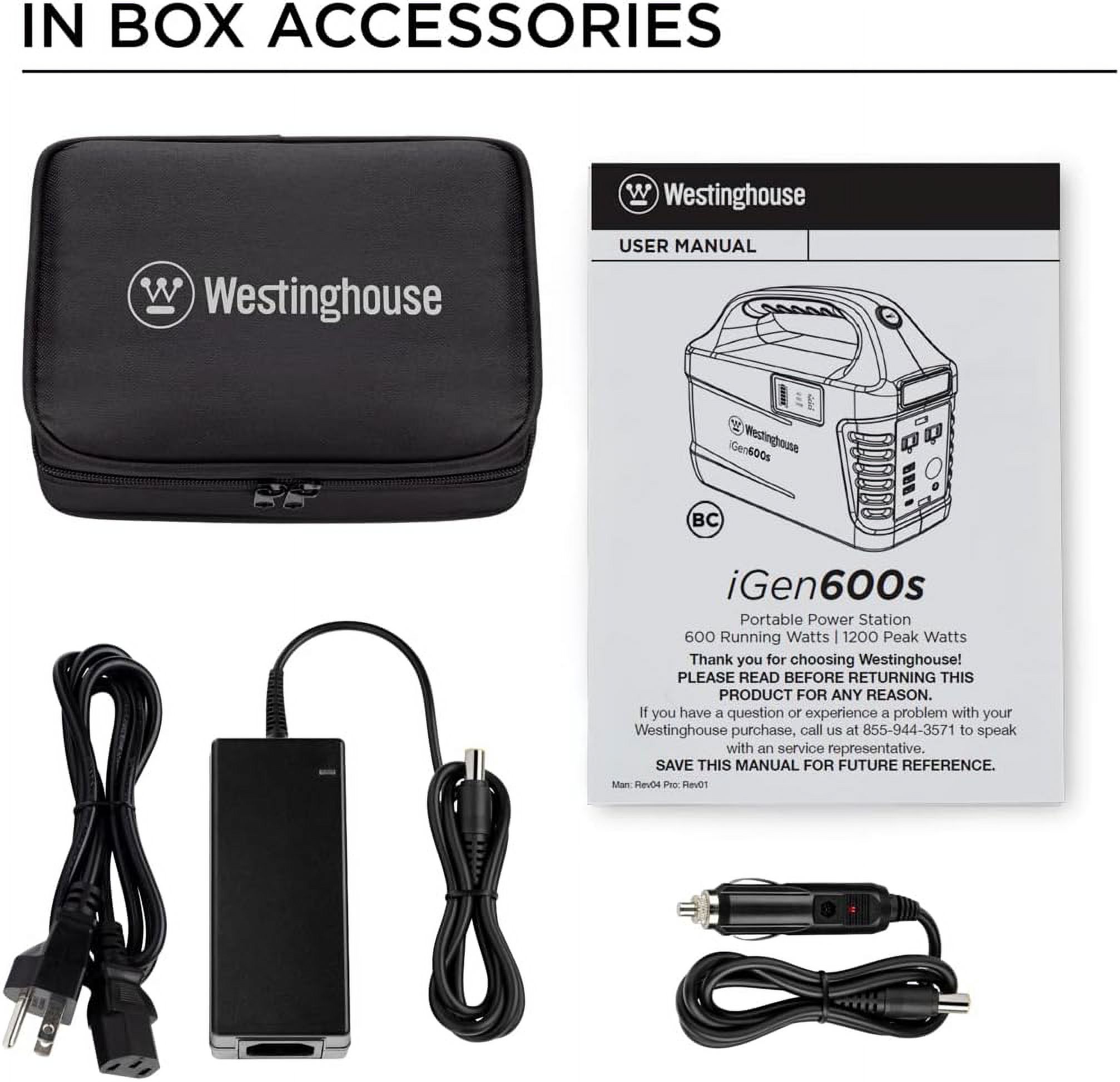 Westinghouse 592Wh 1200 Peak Watt Portable Power Station and Solar Generator, Pure Sine Wave AC Outlet, Backup Lithium Battery For Camping, Home, Travel, Indoor/Outdoor Use (Solar Panel Not Included) 592 Watt Hours