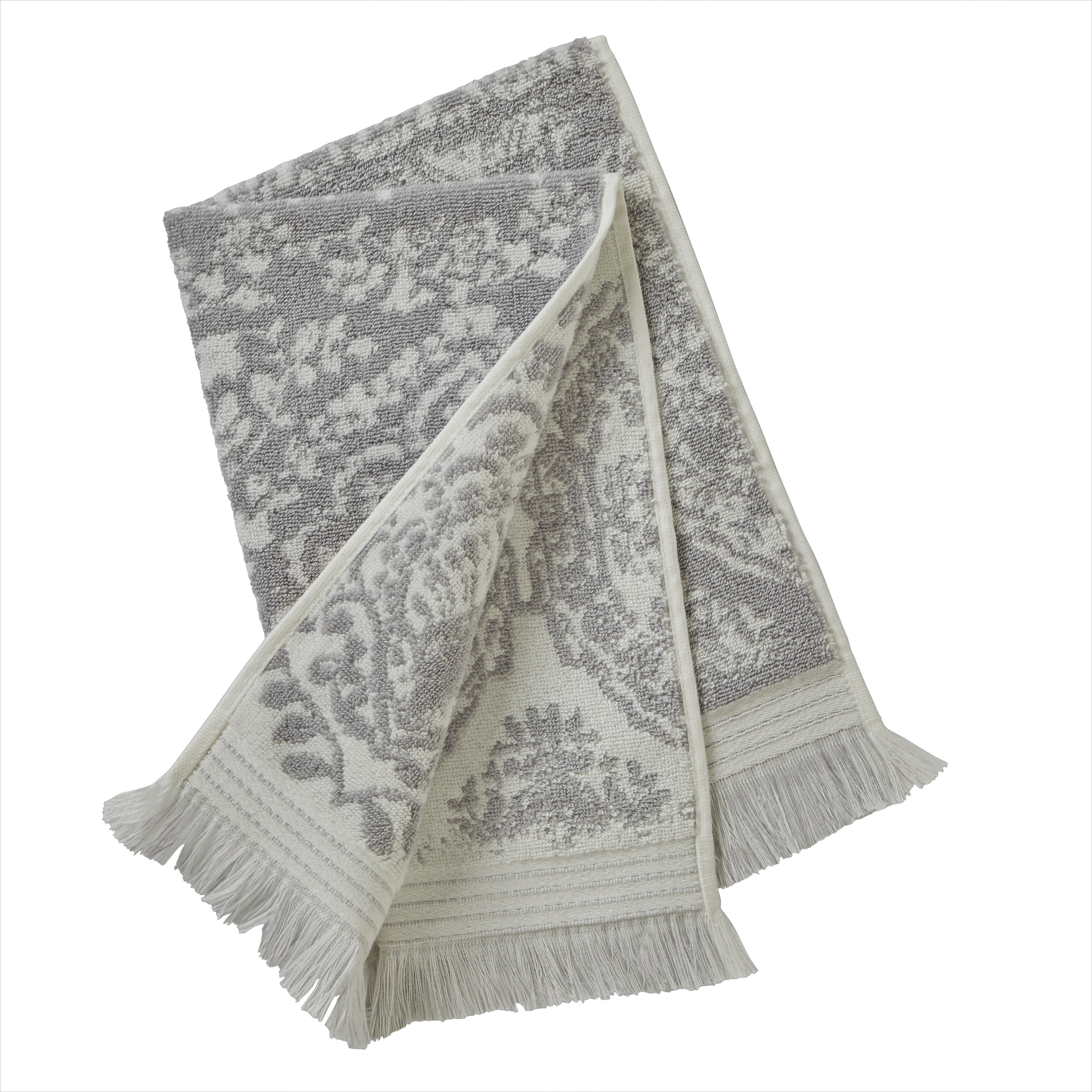Menlo Gray Sculpted Floral Jacquard Hand Towel by World Market