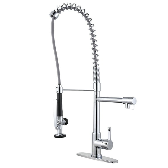 WOWOW Chrome Spring Kitchen Faucet with Pre-Rinse Pull Down Sprayer Commercial Brass Pot Filler Kitchen Sink Faucet