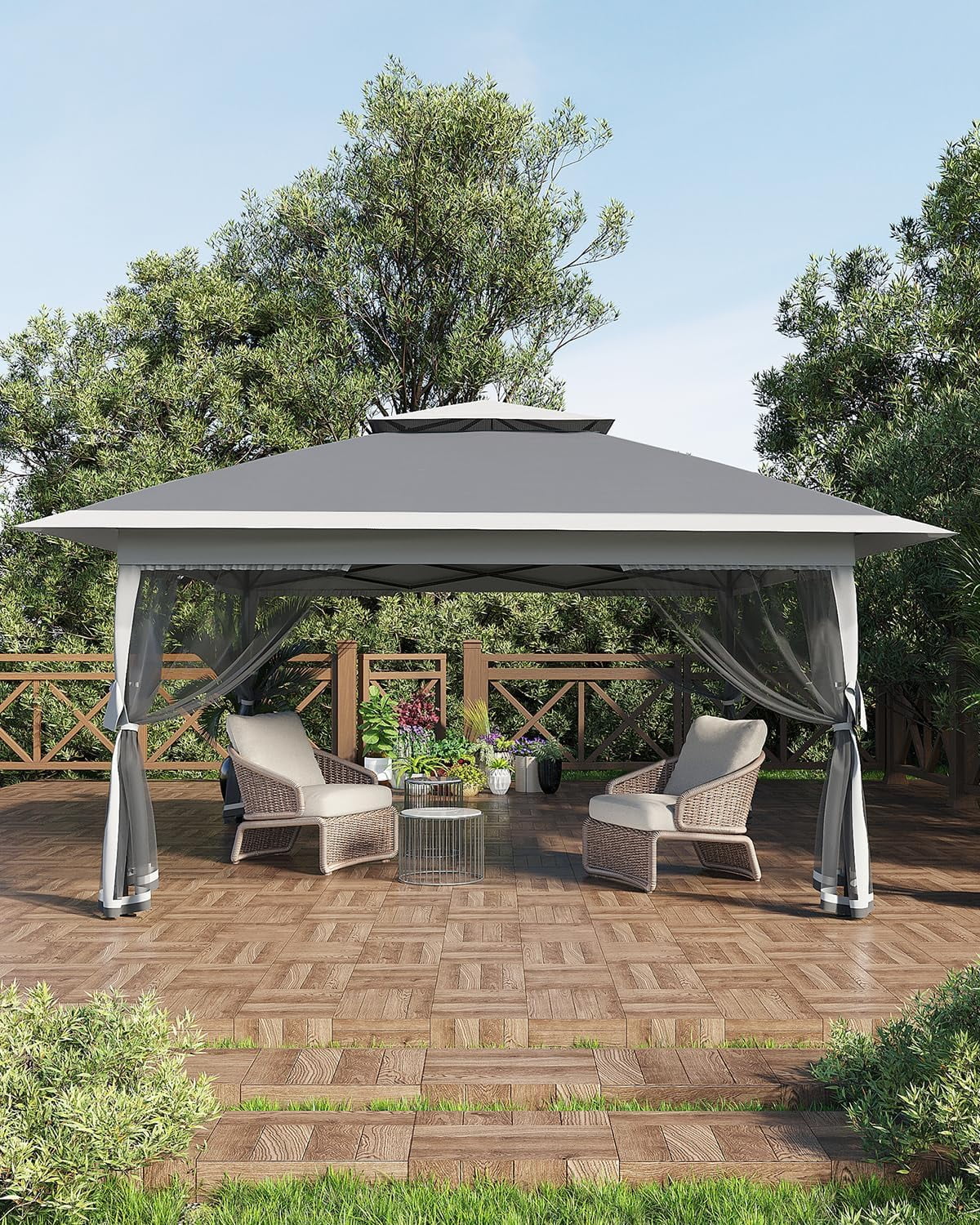 Roromall 12x12 Canopy Tent, Pop Up Canopy Gazebo with Mosquito Netting, Outdoor Gazebo with 4 Sandbags & Wheeled Bag, for Backyard & Patio Furniture, Patio, Deck