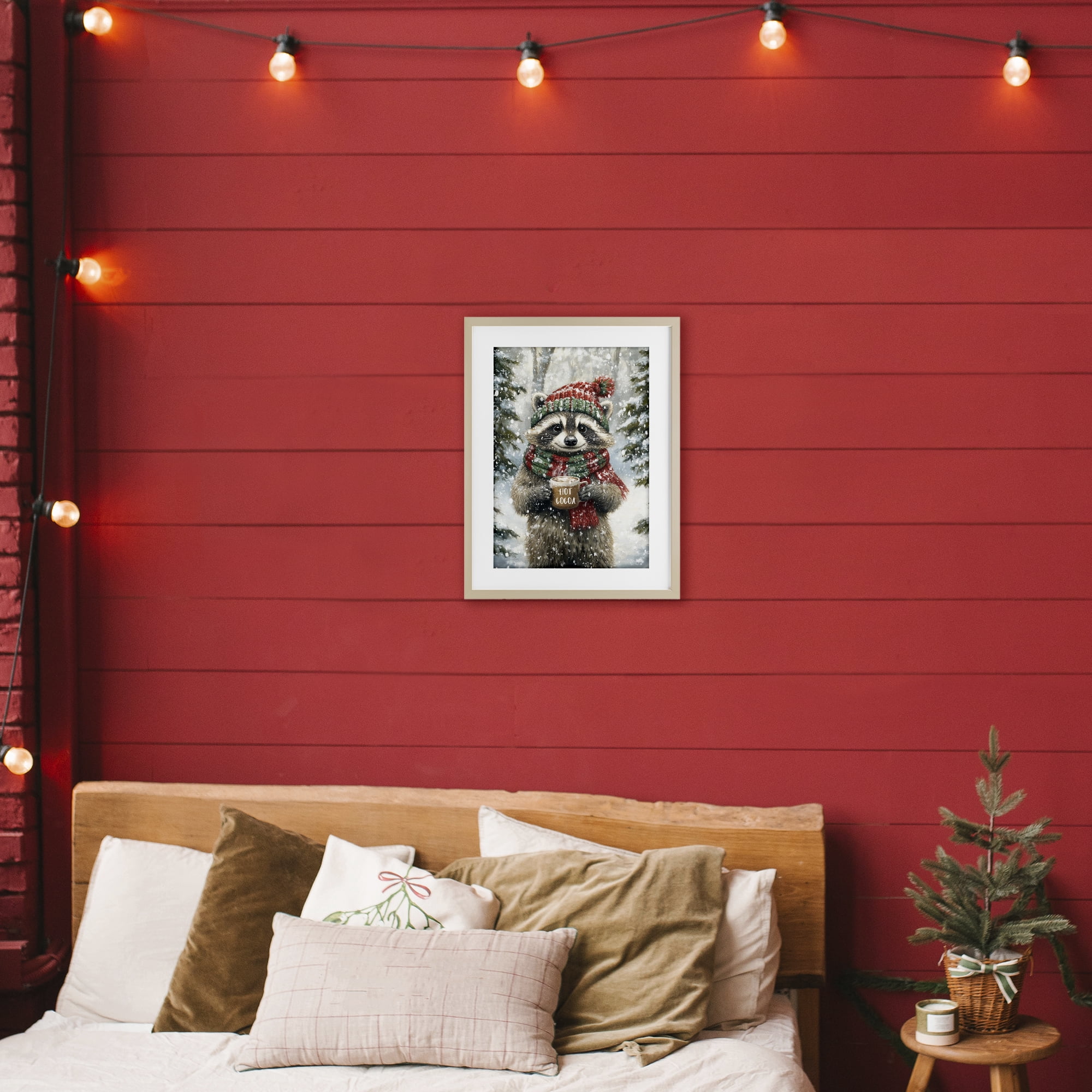 Stupell Industries Merry Cocoa Raccoon Birch Framed Print Under Glass, design by Tina LeCour