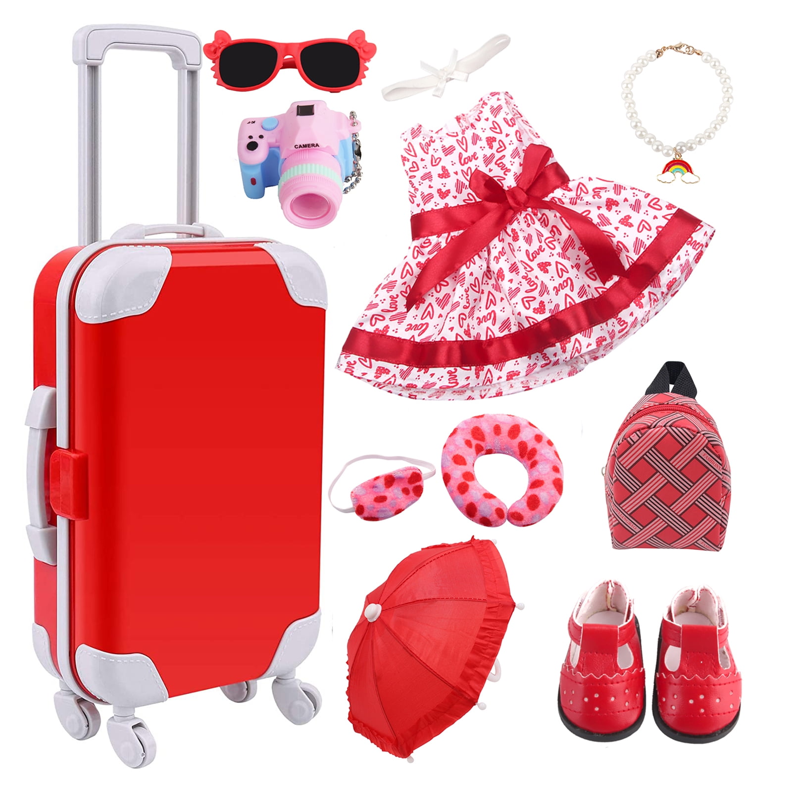 Black Doll Travel Set,Carry on Suitcase Luggage,Doll Travel Gear Play Set for American Girl