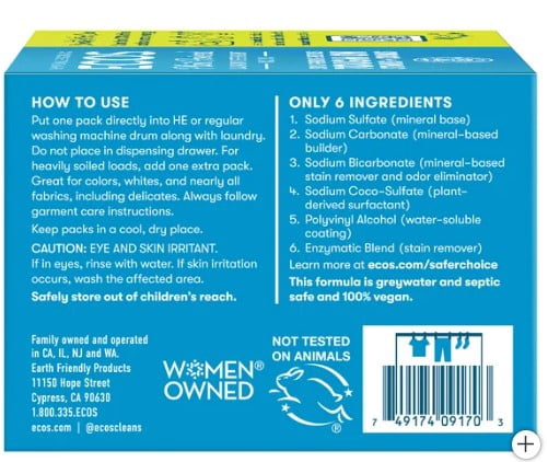ECOS Laundry Detergent Packs, Free & Clear, 112-count