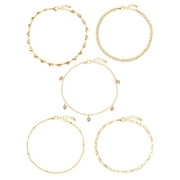 No Boundaries Gold Tone Anklet Set, Heart Motif, Female, Adult and Teen, 5 Pieces