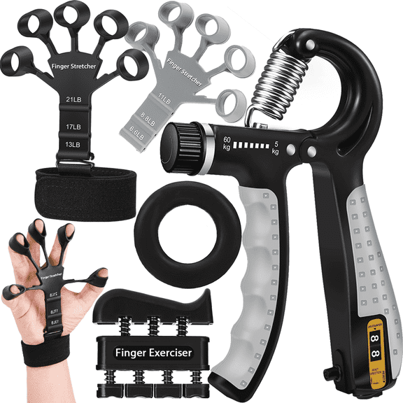 6 Pack Grip Strength Trainer Kit - Finger Exerciser, Hand Extension Tool & Forearm Ring for Muscle Building & Injury Recovery