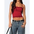 thumbnail image 4 of Tank Top for Women Adjustable Spaghetti Strap Camisole Cropped Lace Trim- Y2K Going Out Tops Summer Red S, 4 of 9