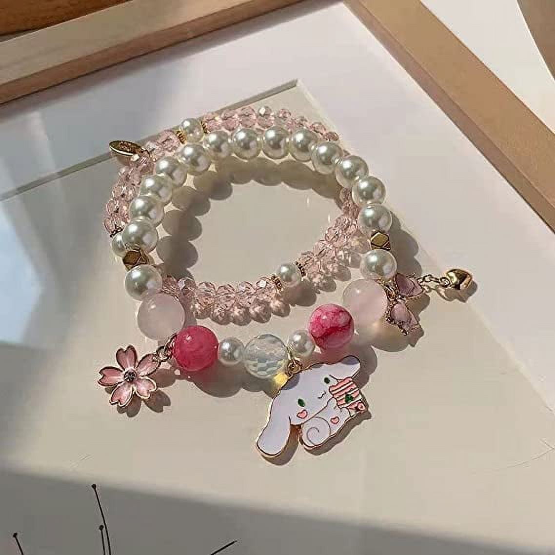 Clearance! Bracelets Set Crystal Beads Pearl Bracelets Cute Cartoon Elastic Beaded Bracelets for Girls Women Friendship Jewelry, Adult Unisex, Size