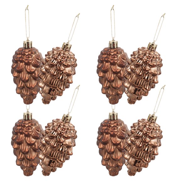Raindrops Coffee Plastic Christmas Pine Cones 8 Pieces Holiday Tree Ornaments Hanging Decorations