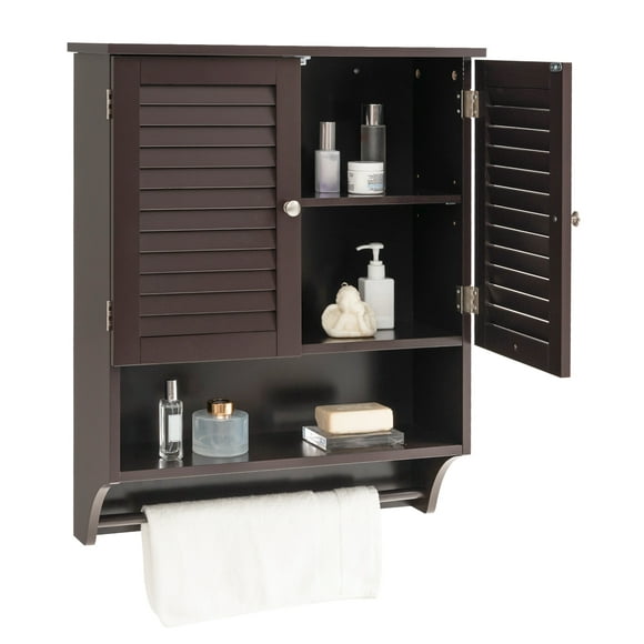 Costway Bathroom Wall Mounted Medicine Cabinet with Louvered Doors & Towel Bar Espresso