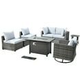 thumbnail image 2 of Ovios 8 Pieces Patio Fire Pit Set Outdoor Rattan Sectional Sofa Conversation Set with Swivel Rocking Chair and Side Table,Gray, 2 of 8