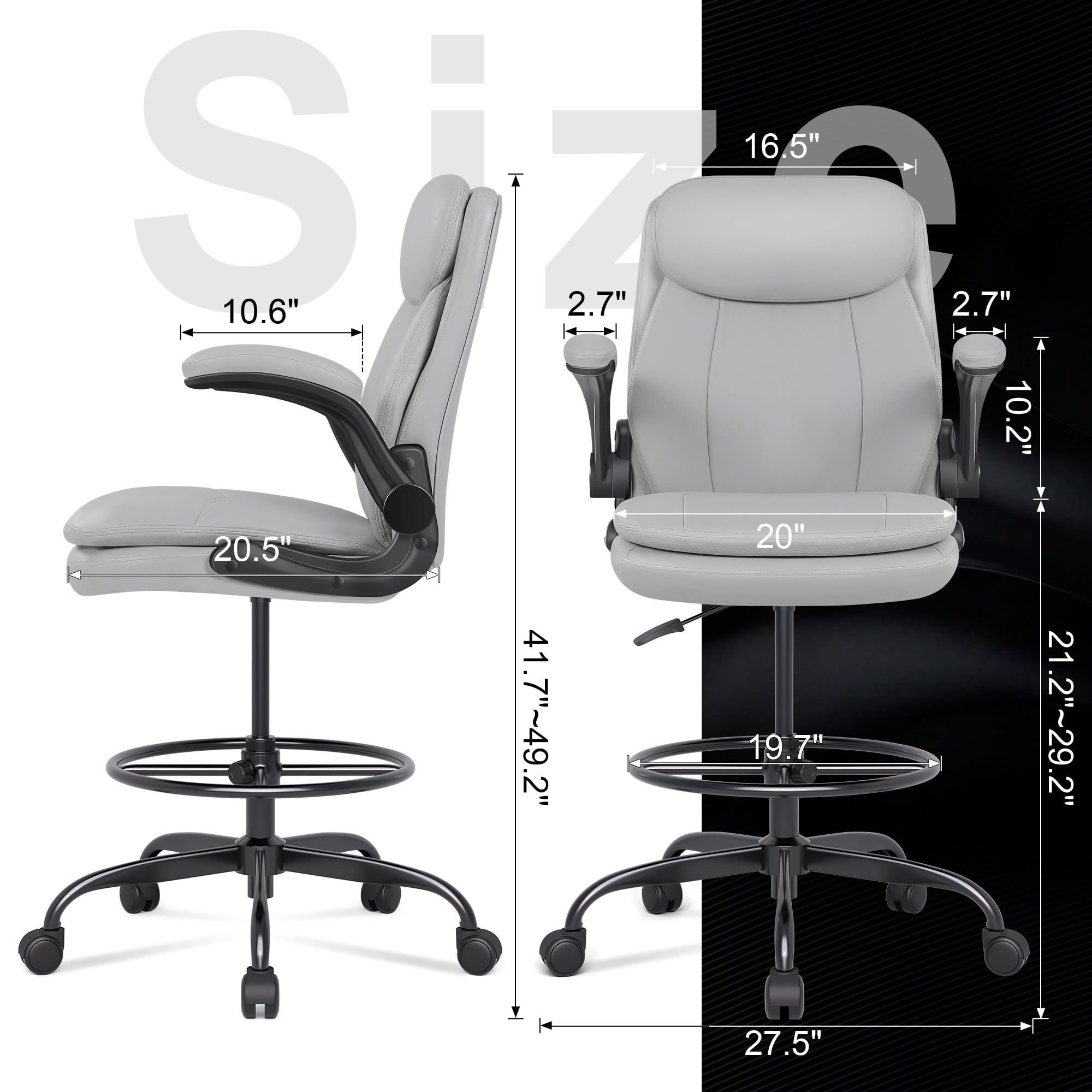 Misolant Tall Office Chair, Drafting Chair for Standing Desk, Executive Chair with Adjustable Height and Flip-up Armrest, Leather Drafting Chair, High Office Chair for Counter Height Desk