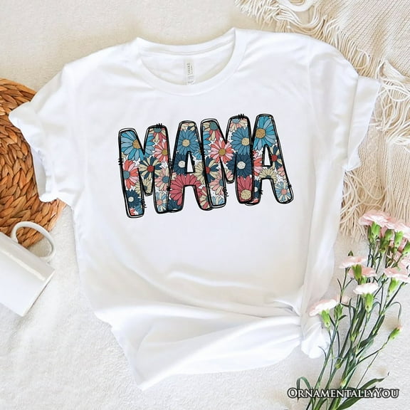 Daisy Floral Mama T-Shirt, Colorful Retro White Tee for Stylish and Cheerful Women