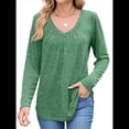 thumbnail image 3 of Camisetas de Larga para Mujer, Cuello en V, Suaves, Básicas, Holgadas, Informales, Moda de Otoño. Verde XXL, 3 of 10
