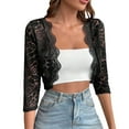 thumbnail image 4 of Uaswgudfs ​Women's Lace Bolero Cardigan: Cropped Open-Front w/ 3/4 Sleeves & Intricate Cut-Out Designs, 4 of 5