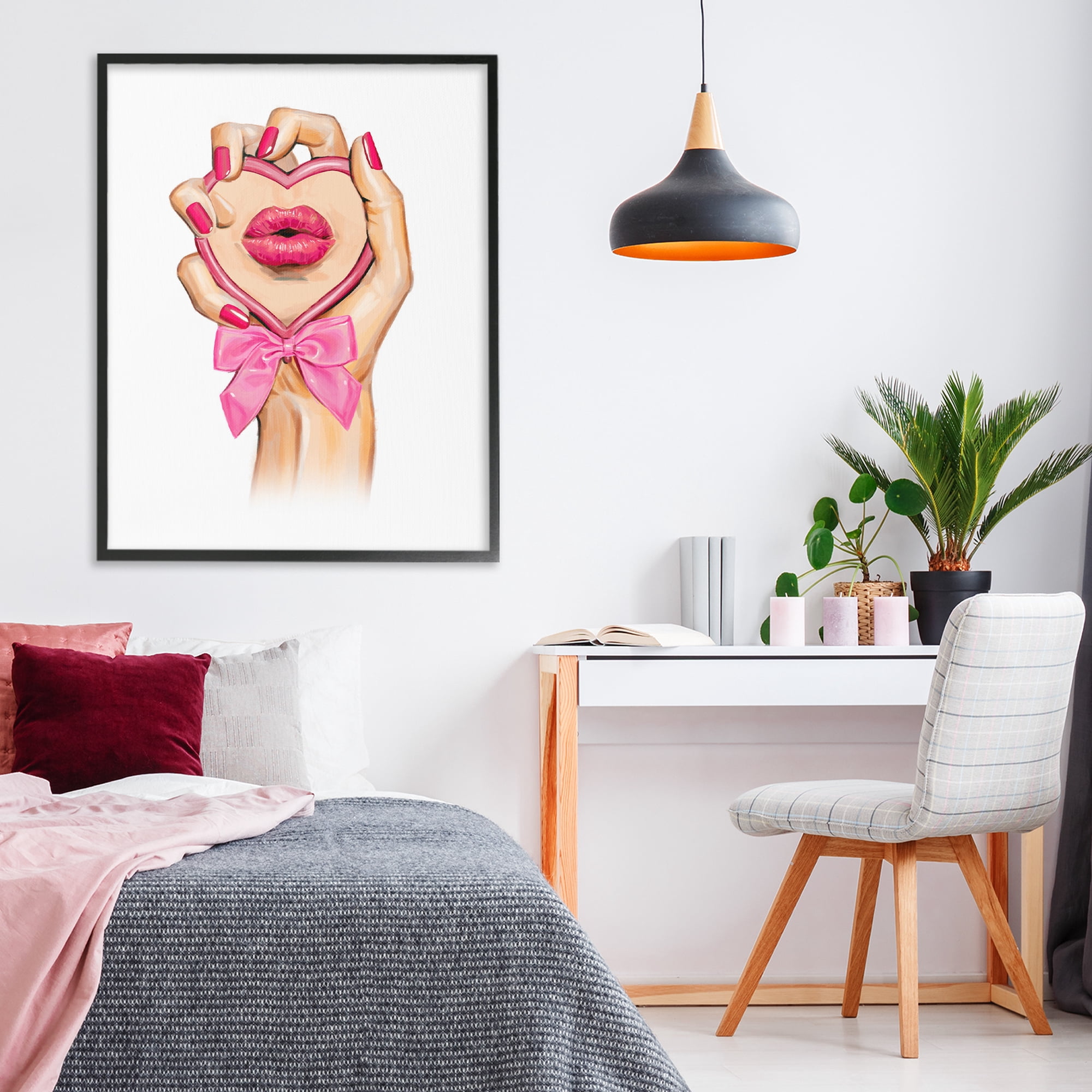 Pink Lips in Mirror Black Framed Giclee Art, design by Ziwei Li