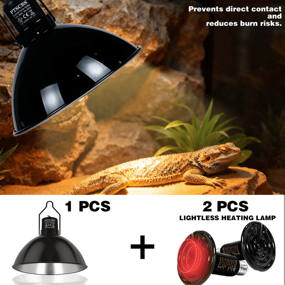 8.5-Inch Reptile Heat Lamp Dome with 2 x 150W Ceramic Heat Emitters, E26 Deep Dome Fixture for Bearded Dragons, Turtles, Snakes and Lizards
