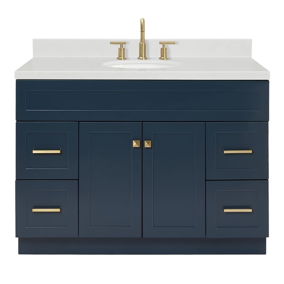 Ariel Hamlet 48 In. Oval Sink Bathroom Vanity With Carrara White Quartz Countertop 1.5 Edge In Midnight Blue