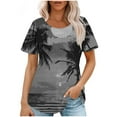 thumbnail image 2 of Oalirro Womens Summer Tops Round Neck Short Sleeve T-Shirts Boho Palm Tree Print Hawaii Tunic Blouse Classic Curvy Hem Pleated Shirts, 2 of 6