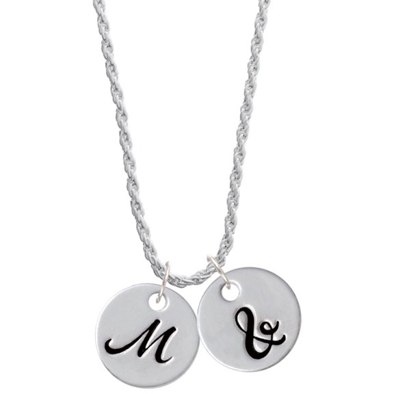 Delight Jewelry Silvertone Large Script Letter - M - 3/4'' Disc - Silvertone Script Initial Disc - & - Charm Necklace, 20" 3"