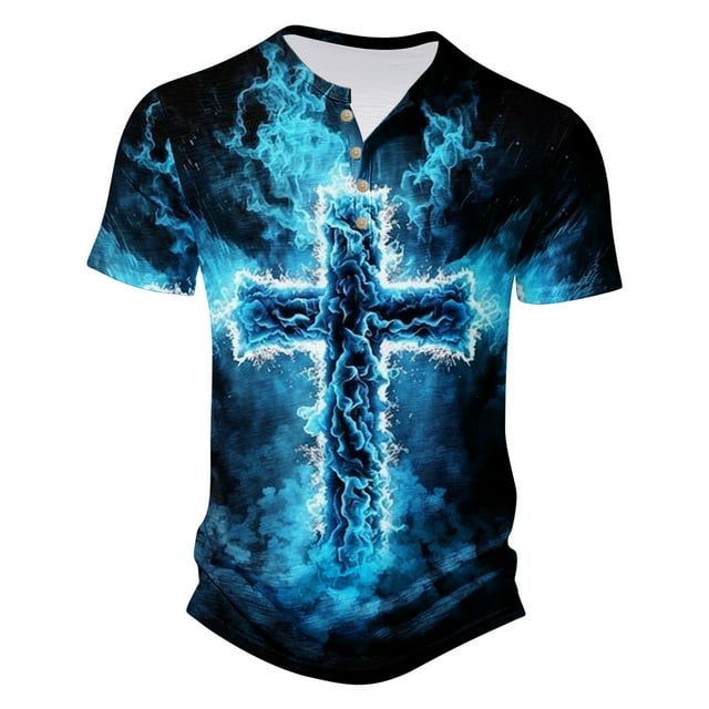 Camisas de Manga Larga para Hombres Botón de Impresión Casual Blusa de Cuello Redondo, Manga Corta para Invierno Primavera