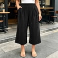 thumbnail image 2 of Khunlpohl Womens Capri Pants Plus Size Wide Legs Palazzo Elastic High Waist Pant Casual Baggy Plain Capris Trousers with Pockets, 2 of 7