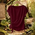thumbnail image 4 of ClodeEU Women's Satin Round Neck Short Sleeve Blouse with Side Tie Knot,Loose Fit Casual Trendy Tops Wine,Womens Plus XL, 4 of 5