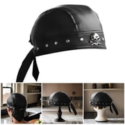 Hukai Hip Hop Dark Durag Doo Rag Skull Hat Durag Pirate Hat for Street Strolling PU Photo Props Grunge Photo