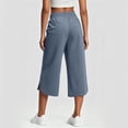thumbnail image 4 of Barrel Pants for Women Cropped Linen Capris Petite Drawstring Wide Leg Cotton 2026 Casual Summer Boho Baggy Palazzo Pull On Trousers Blue 2XL, 4 of 7