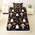 thumbnail image 3 of Manfei Spooky Halloween Theme Twin Sheets,Kawaii Ghost Bedding,Black,3 Pieces,1 Fitted Sheet and 1 Pillowcase, 3 of 6