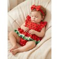 thumbnail image 6 of Cenuakty  Girl  Watermelon Print Fly Sleeve Romper with Bowknot Hairband Summer Clothes, 6 of 9
