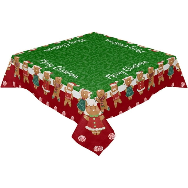 Square/Round Table Cloths 60x60inch Cute Christmas Gingerbread Man Candy Party Tablecloth Waterproof Polyester Table Covers for Kitchen Dinning Wedding Decoration, Wrinkle Resistant Green Floral
