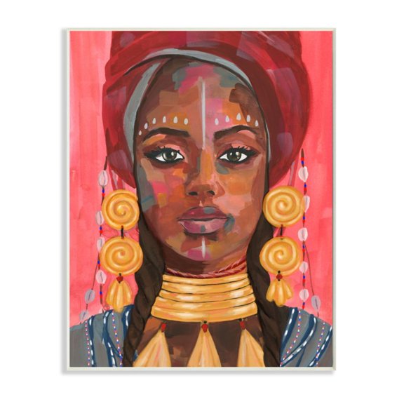 Stupell Industries African Female Portrait with Golden Jewelry Design by Annie Warren