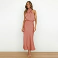 thumbnail image 5 of IDOPIP Women's Elegant Sleeveless Satin Dresses Halter Mock Neck Elastic Waist Cocktail Party Dress, 5 of 8
