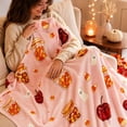 thumbnail image 4 of Halloween Throw Blanket, Soft Plush Fleece Cozy Throw Blanket, Pastel Pink Candy Jar Apple Pumpkin Ghost Blanket, Holiday Decor for Halloween Party Sofa Bed Living Room Indoor,71x79Inch, 4 of 4