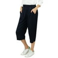 thumbnail image 2 of Bimba Women's Rayon Capri Culottes with Back Elastic Casual Summer Pants With Pockets Black - Medium, 2 of 5