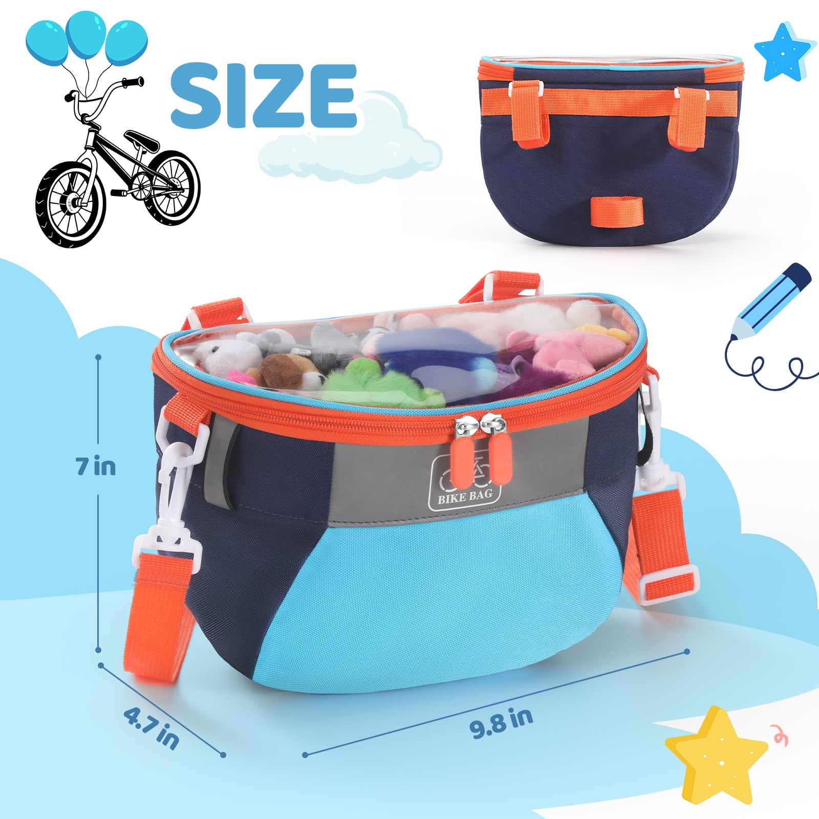 AYAOQIANG Kids Bike Basket,Front Handlebar Bag for Kids Girls Bikes, Semicircle Bike Basket with Zipper for Child Tricycle Bicycle