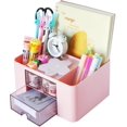 thumbnail image 1 of Caja de almacenamiento de escritorio rosa, caja de almacenamiento de escritorio ordenada, caja de almacenamiento de papelería de escritorio estilo cajón, portalápices de gran capacidad, adecuado par, 1 of 5