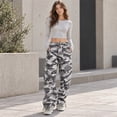 thumbnail image 4 of Bexdxz High Waisted Camo Pants for Women, Elastic Drawstring Baggy Straight Wide Leg Trousers with Large Side Pockets, Y2K Streetwear Casual Pants for Daily Outdoor Outfits White L, 4 of 4