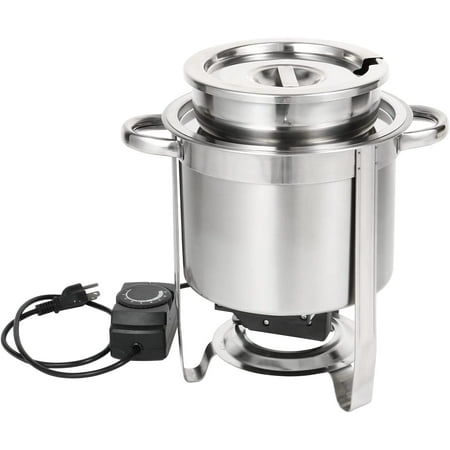 

Soup Chafer 4 QT Stainless Steel Round Soup Warmer with Electric Heating Plate Large Marmite Soup Chafer with Pot Lid and Frame Commercial Grade for Catering Parties Events Banquets