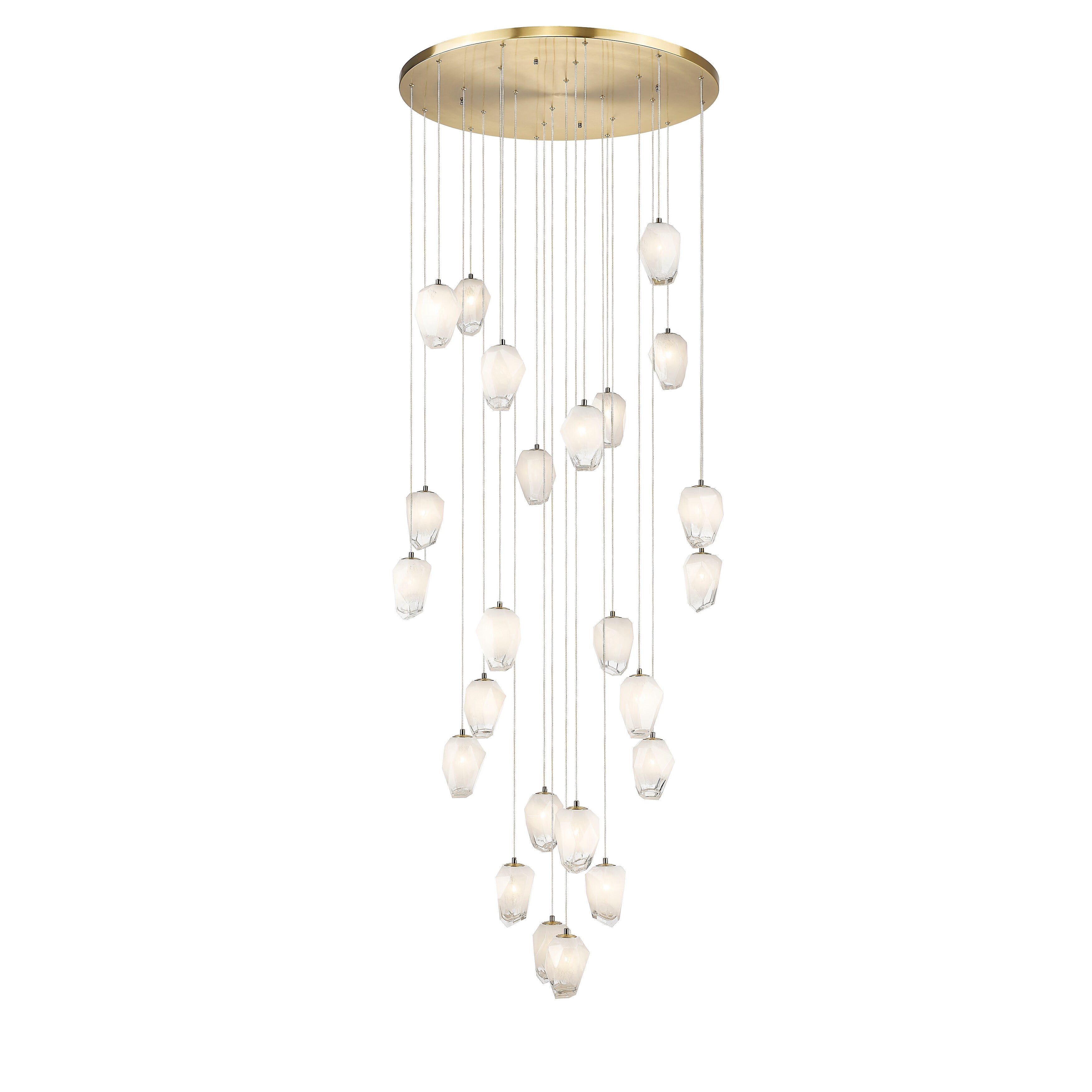 Living Design 24-Light D32'' Round Gold Flushed Chandelier with Hanging White Glass Pendants